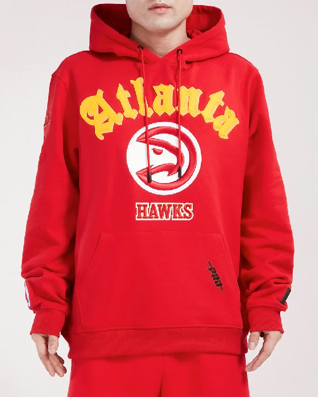 NBA ATLANTA HAWKS OLD ENGLISH MEN'S PO HOODIE (RED)