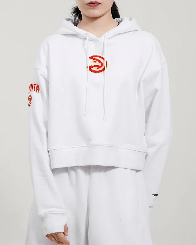 NBA ATLANTA HAWKS CLASSIC WOMEN'S CROPPED PO HOODIE (WHITE)