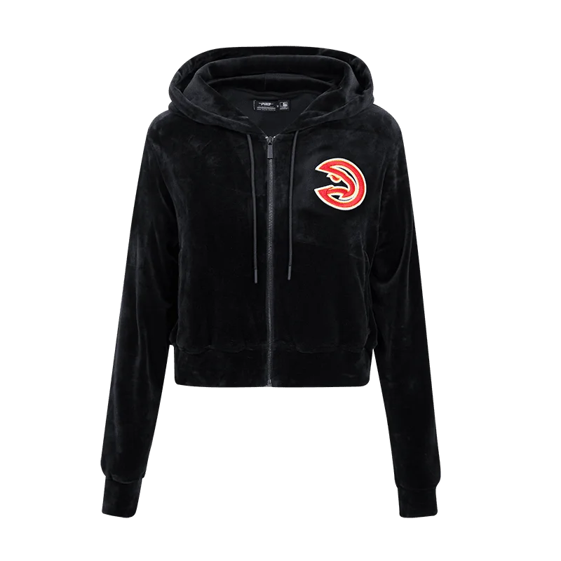 NBA ATLANTA HAWKS CLASSIC WOMEN'S VELOUR FZ PO HOODIE (BLACK)