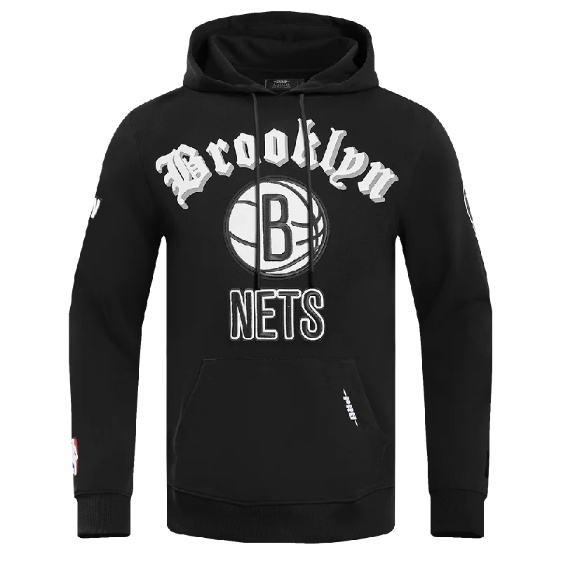 NBA BROOKLYN NETS OLD ENGLISH MEN'S PO HOODIE (BLACK)