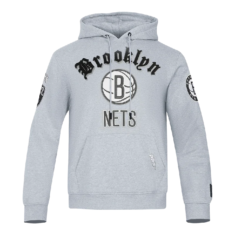 NBA BROOKLYN NETS OLD ENGLISH LOGO MEN'S HOODIE+E2461 (HEATHER GREY)