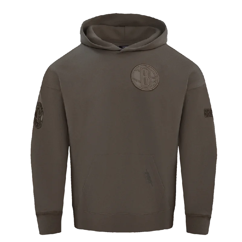 NBA BROOKLYN NETS NEUTRAL DROP SHOULDER MEN'S PO HOODIE (DARK TAUPE)