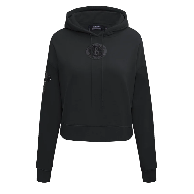 NBA BROOKLYN NETS TRIPLE BLACK WOMEN'S CROPPED PO HOODIE (TRIPLE BLACK)