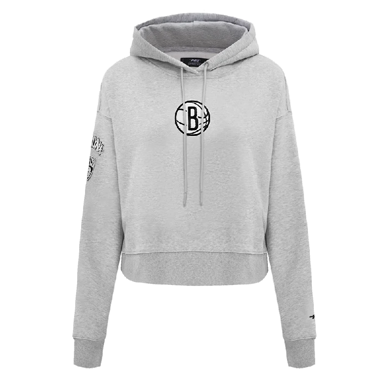 NBA BROOKLYN NETS CLASSIC WOMEN'S CROPPED PO HOODIE (HEATHER GREY)