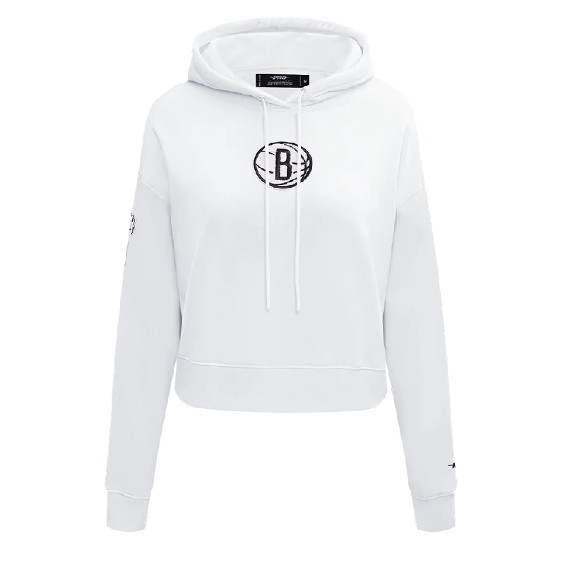 NBA BROOKLYN NETS CLASSIC WOMEN'S CROPPED PO HOODIE (WHITE)