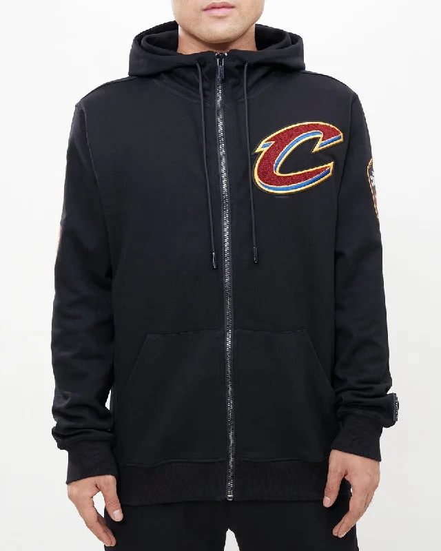 NBA CLEVELAND CAVALIERS CLASSIC CHENILLE MEN'S FZ PO HOODIE (BLACK)