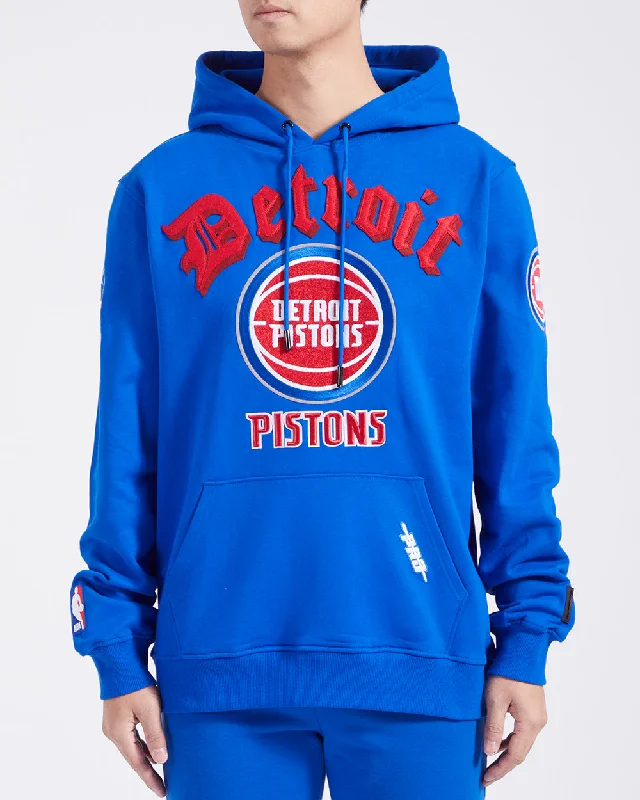 NBA DETROIT PISTONS OLD ENGLISH MEN'S PO HOODIE (ROYAL BLUE)