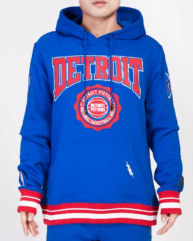 NBA DETROIT PISTONS CREST EMBLEM MEN'S RIB PO HOODIE (ROYAL BLUE/RED)