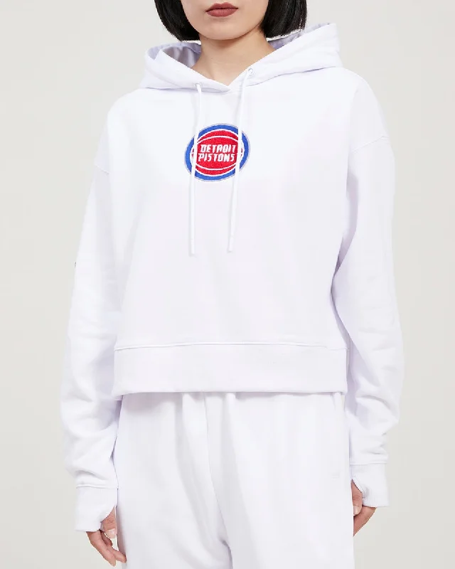 NBA DETROIT PISTONS CLASSIC WOMEN'S CROPPED PO HOODIE (WHITE)