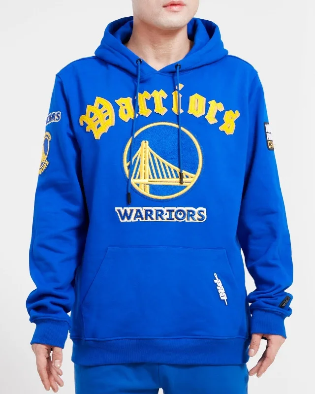 NBA GOLDEN STATE WARRIORS OLD ENGLISH MEN'S PO HOODIE (ROYAL BLUE)