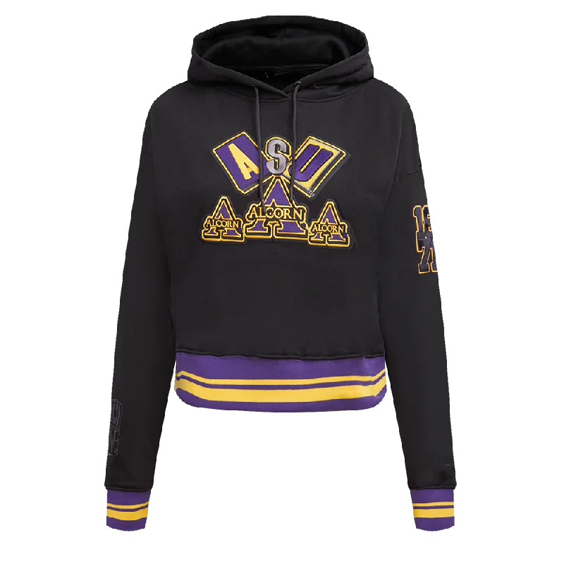 ALCORN STATE UNIVERSITY HOMECOMING RIB FLC CROPPED PO HOODIE (BLACK/PURPLE)