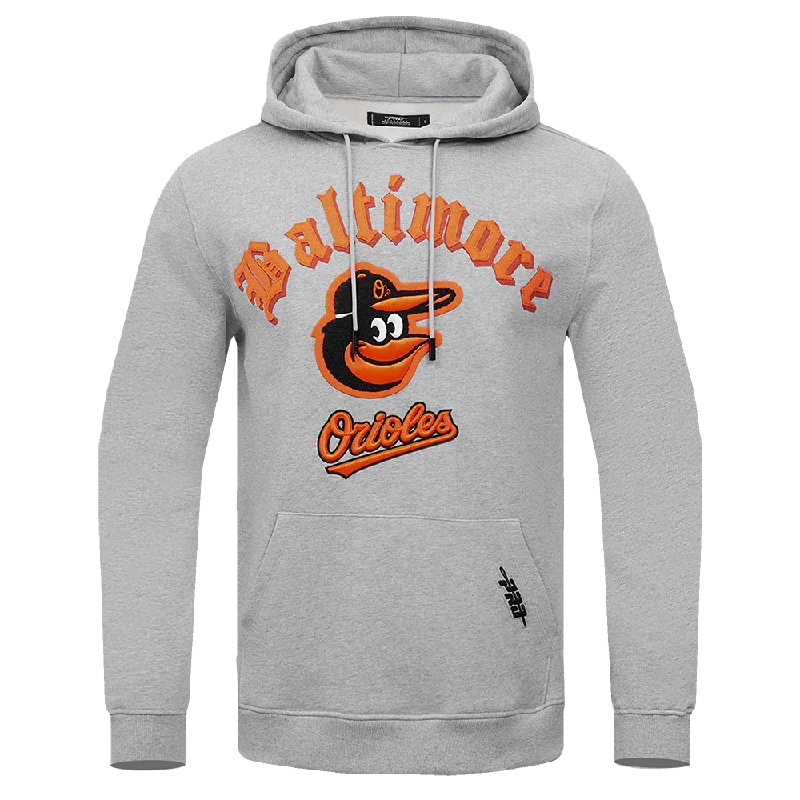 MLB BALTIMORE ORIOLES OLD ENGLISH MEN'S PO HOODIE (HEATHER GREY)