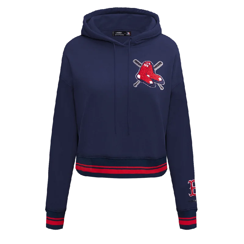 MLB BOSTON RED SOX MASHUP WOMEN'S RIB CROPPED PO HOODIE (MIDNIGHT NAVY/RED/MIDNIGHT NAVY)