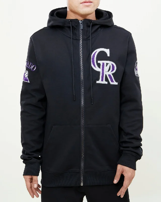 MLB COLORADO ROCKIES CLASSIC CHENILLE MEN'S FZ PO HOODIE (BLACK)