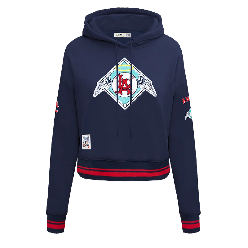 MLB LOS ANGELES ANGELS RETRO CLASSIC WOMEN'S RIB CROPPED PO HOODIE (MIDNIGHT NAVY/RED/MIDNIGHT NAVY)