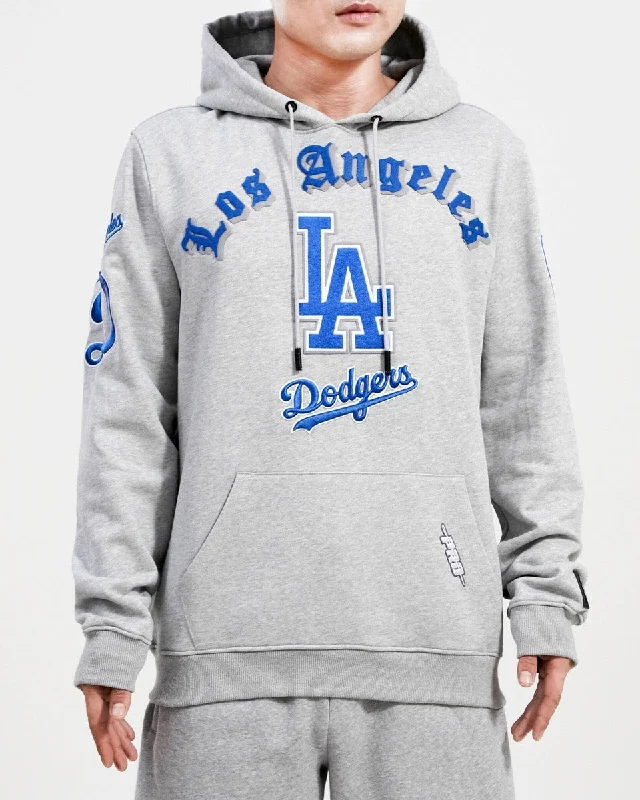 MLB LOS ANGELES DODGERS OLD ENGLISH MEN'S PO HOODIE (HEATHER GREY)