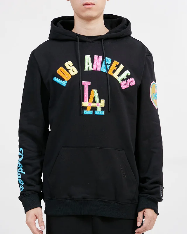 MLB LOS ANGELES DODGERS WASHED NEON MEN'S PO HOODIE (BLACK)