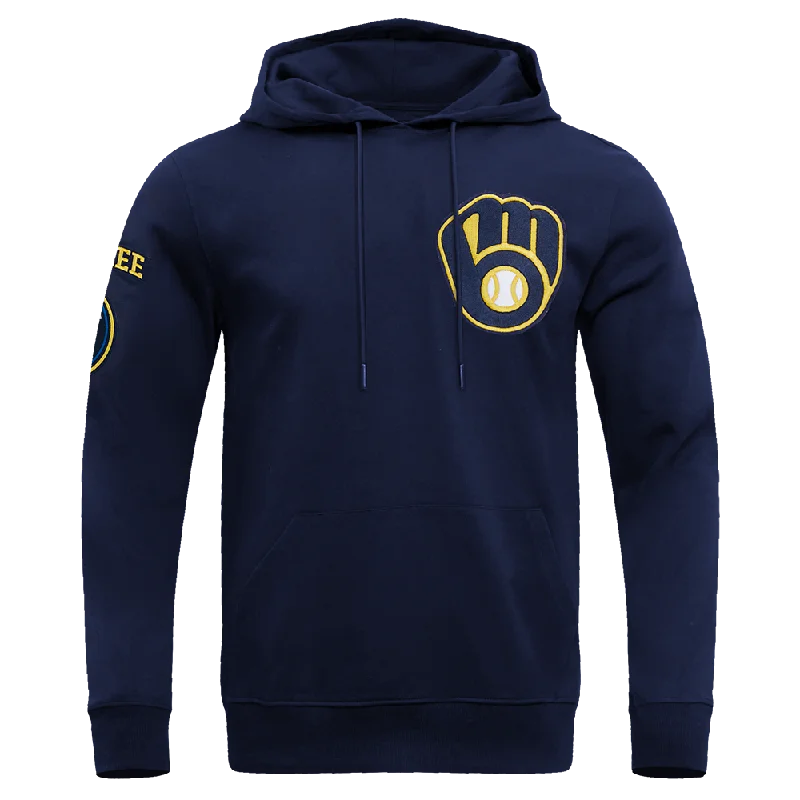 MLB MILWAUKEE BREWERS CLASSIC CHENILLE MEN'S PO HOODIE (MIDNIGHT NAVY)