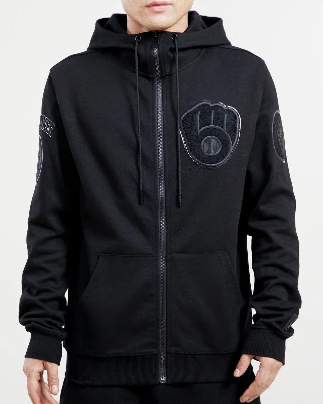 MLB MILWAUKEE BREWERS TRIPLE BLACK MEN'S FZ PO HOODIE (TRIPLE BLACK)