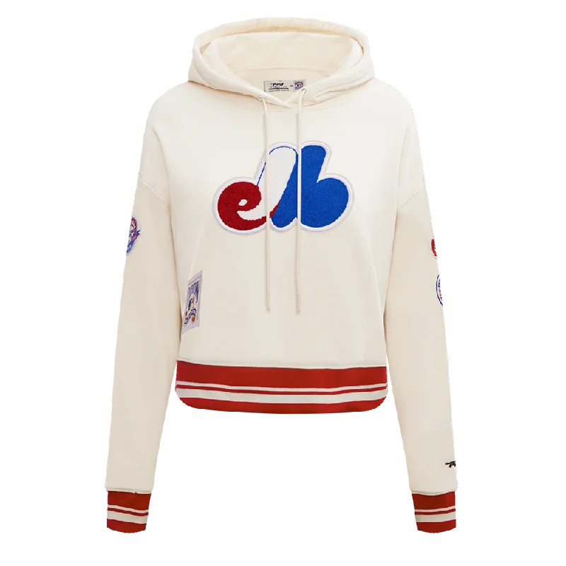 MLB MONTREAL EXPOS RETRO CLASSIC WOMEN'S RIB CROPPED PO HOODIE (EGGSHELL/ RED)