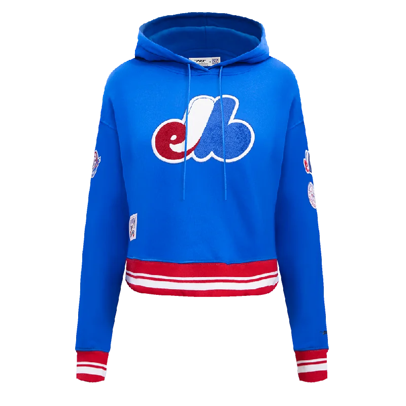 MLB MONTREAL EXPOS RETRO CLASSIC WOMEN'S RIB CROPPED PO HOODIE (ROYAL BLUE/RED)