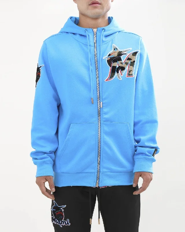 MLB MIAMI MARLINS LOGO CAMO CTTN KNIT MEN'S FZ PO HOODIE (BLUE)