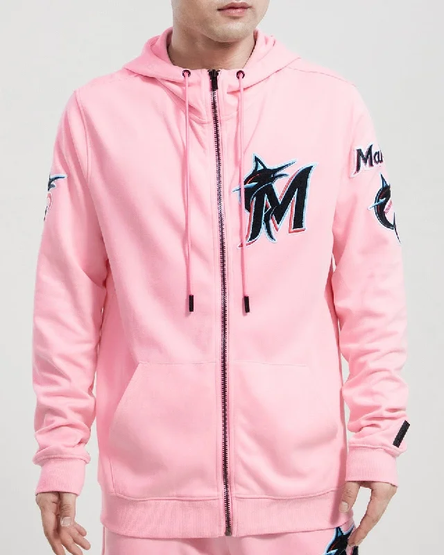 MLB MIAMI MARLINS CLASSIC CHENILLE MEN'S FZ PO HOODIE (PINK)