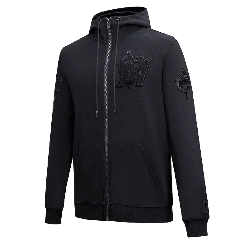 MLB MIAMI MARLINS TRIPLE BLACK LOGO MEN'S FZ PO HOODIE (TRIPLE BLACK)