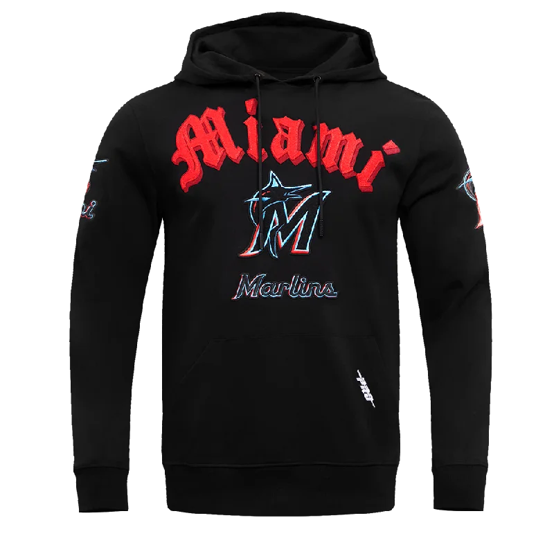 MLB MIAMI MARLINS OLD ENGLISH MEN'S PO HOODIE (BLACK)