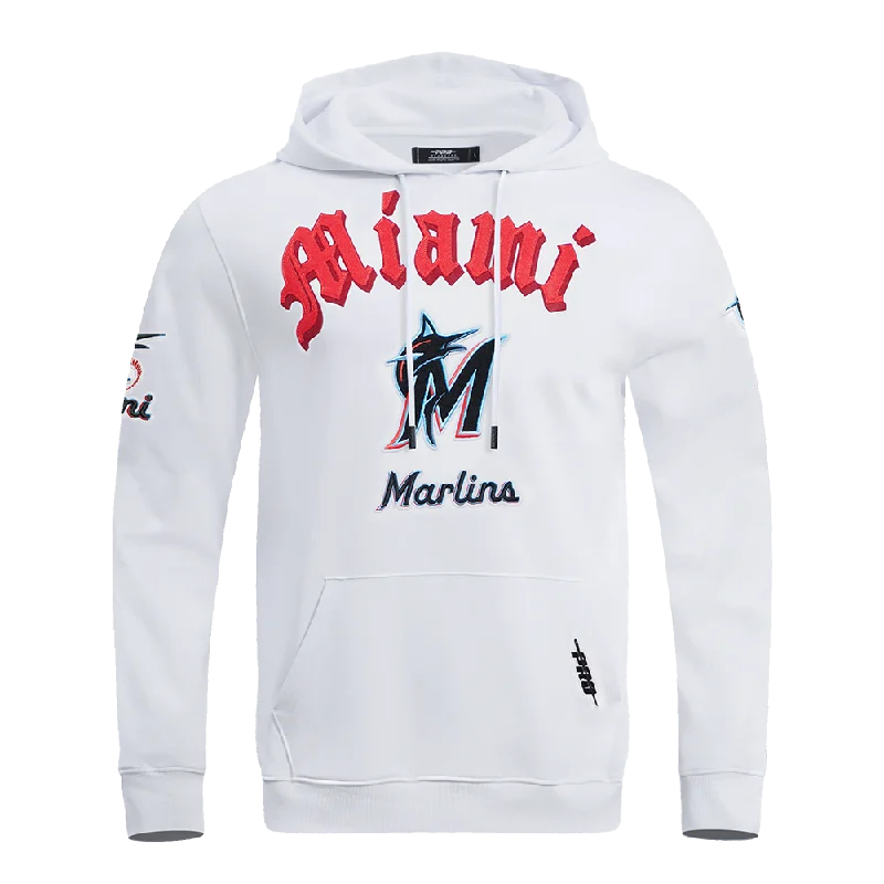 MLB MIAMI MARLINS OLD ENGLISH MEN'S PO HOODIE (WHITE)