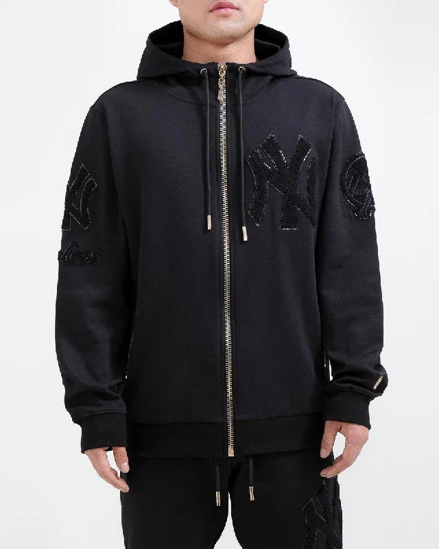 MLB NEW YORK YANKEES LOGO TRIPLE BLACK MEN'S FZ PO HOODIE (BLACK)