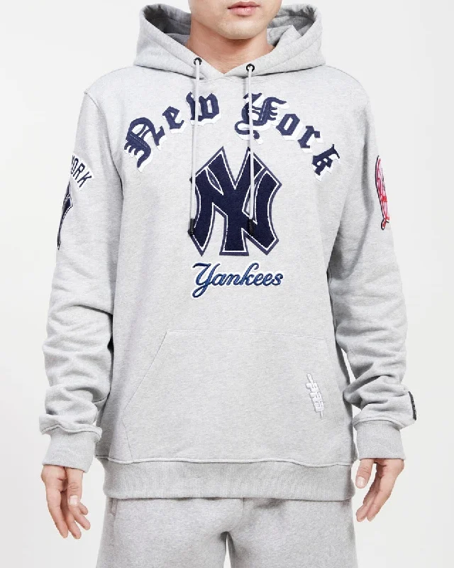 MLB NEW YORK YANKEES OLD ENGLISH MEN'S PO HOODIE (HEATHER GREY)