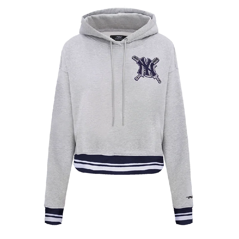 MLB NEW YORK YANKEES MASHUP WOMEN'S RIB CROPPED PO HOODIE (HEATHER GREY/MIDNIGHT NAVY)