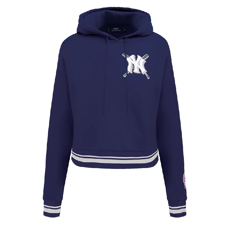 MLB NEW YORK YANKEES MASHUP WOMEN'S RIB CROPPED PO HOODIE (MIDNIGHT NAVY)