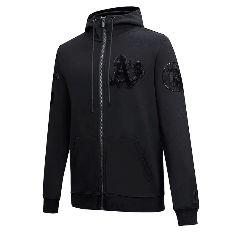 MLB OAKLAND ATHLETICS TRIPLE BLACK LOGO MEN'S FZ PO HOODIE (TRIPLE BLACK)