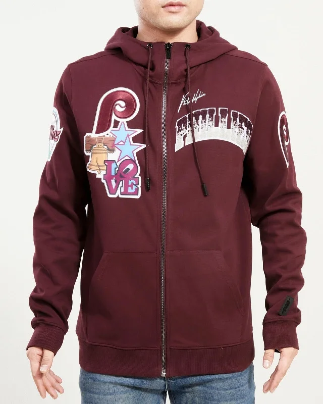 MLB PHILADELPHIA PHILLIES RETRO HOMETOWN MEN'S FZ PO HOODIE (WINE)