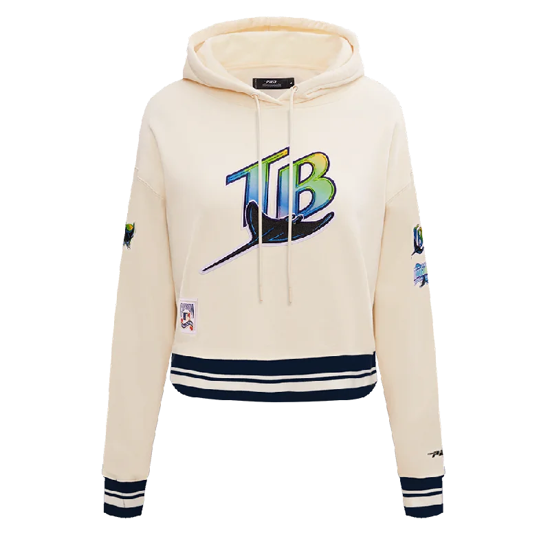 MLB TAMPA BAY RAYS RETRO CLASSIC WOMEN'S RIB CROPPED PO HOODIE (EGGSHELL/ MIDNIGHT NAVY)