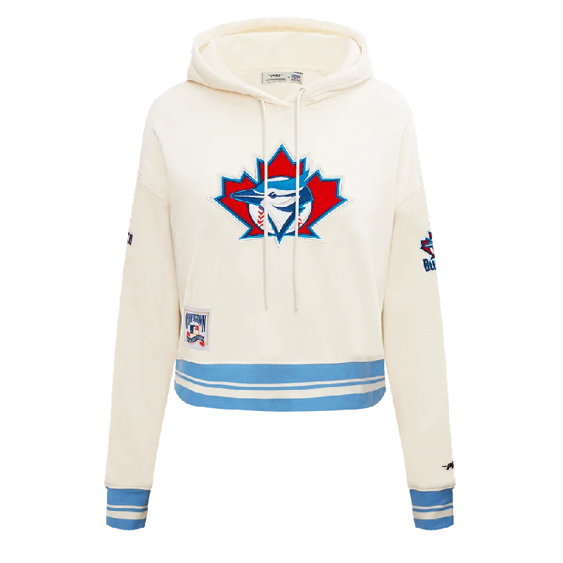 MLB TORONTO BLUE JAYS RETRO CLASSIC WOMEN'S RIB CROPPED PO HOODIE (EGGSHELL/ UNIVERSITY BLUE)