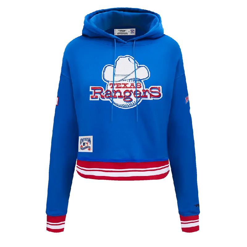 MLB TEXAS RANGERS RETRO CLASSIC WOMEN'S RIB CROPPED PO HOODIE (ROYAL BLUE/RED)