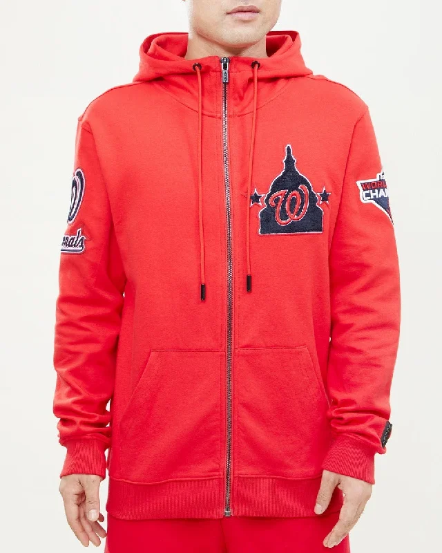 MLB WASHINGTON NATIONALS CLASSIC CHENILLE MEN'S FZ PO HOODIE (RED)