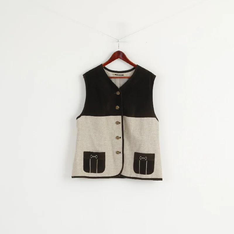 C&A Your Sixth Sense Women 22 48 Waistcoat Brown Linen Tyrol Trachten Vest