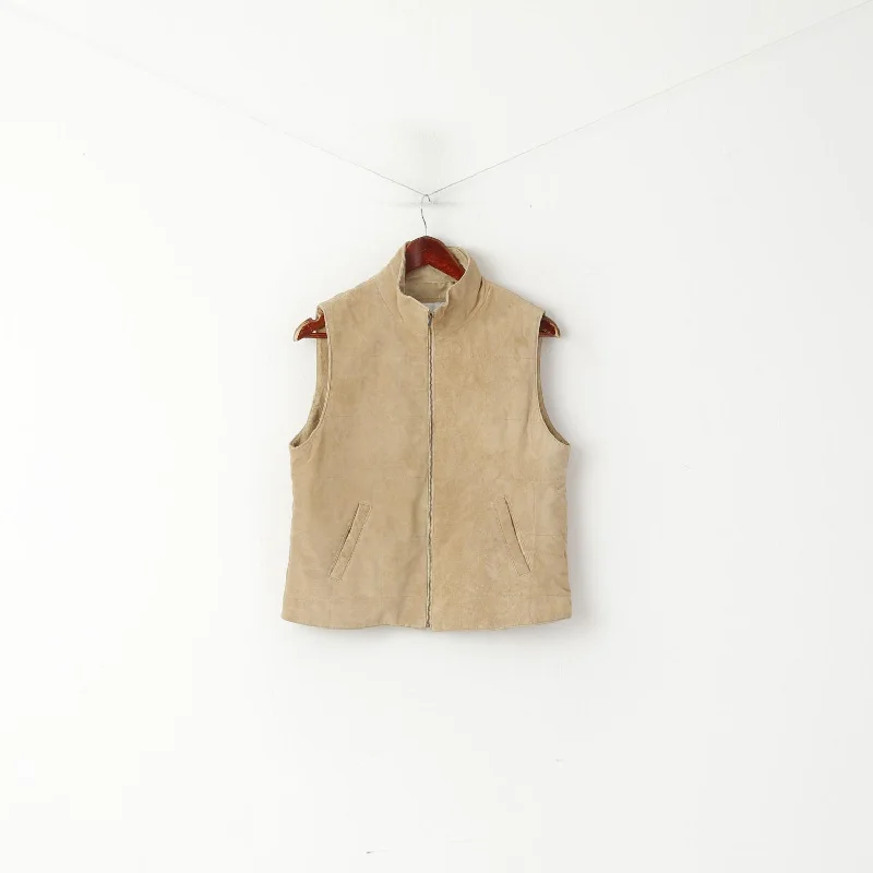 Keenan Leather Women 12 M Vest Beige Leather Suede Zip Up Waistcoat