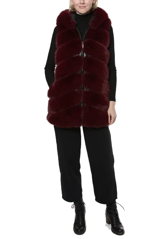 NANTES- Chevron Faux Fur Longline Hooded Vest