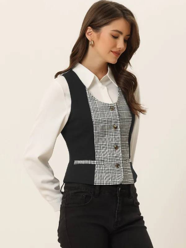 Vintage Waistcoat Vest Plaid Button Down Work Dressy Vests