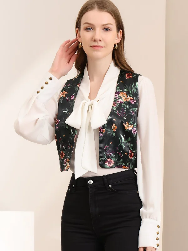 Floral Pattern Button Closure Satin Waistcoat Vest