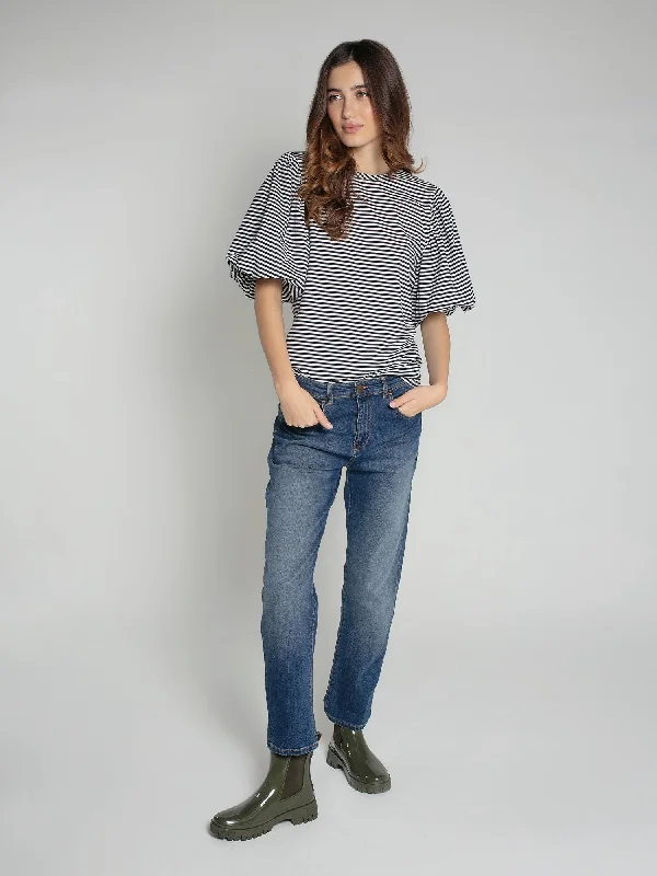 Rhea Top in Navy and White Stripe