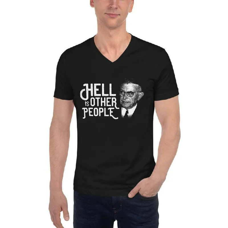 Sartre Portrait - Hell is other people - Unisex V-Neck T-Shirt