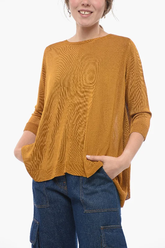 ArchivioB Solid Color Crew-neck Sweater with Side Slits