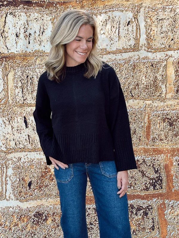 Shellie Back Slit Ribbed Sweater | Black