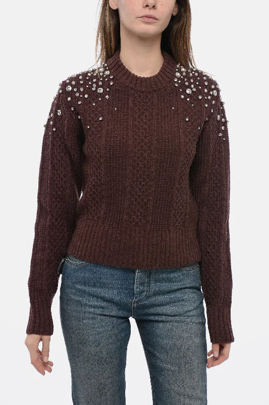 Golden Goose Crew Neck Aran Virgin Wool Sweater with Crystals